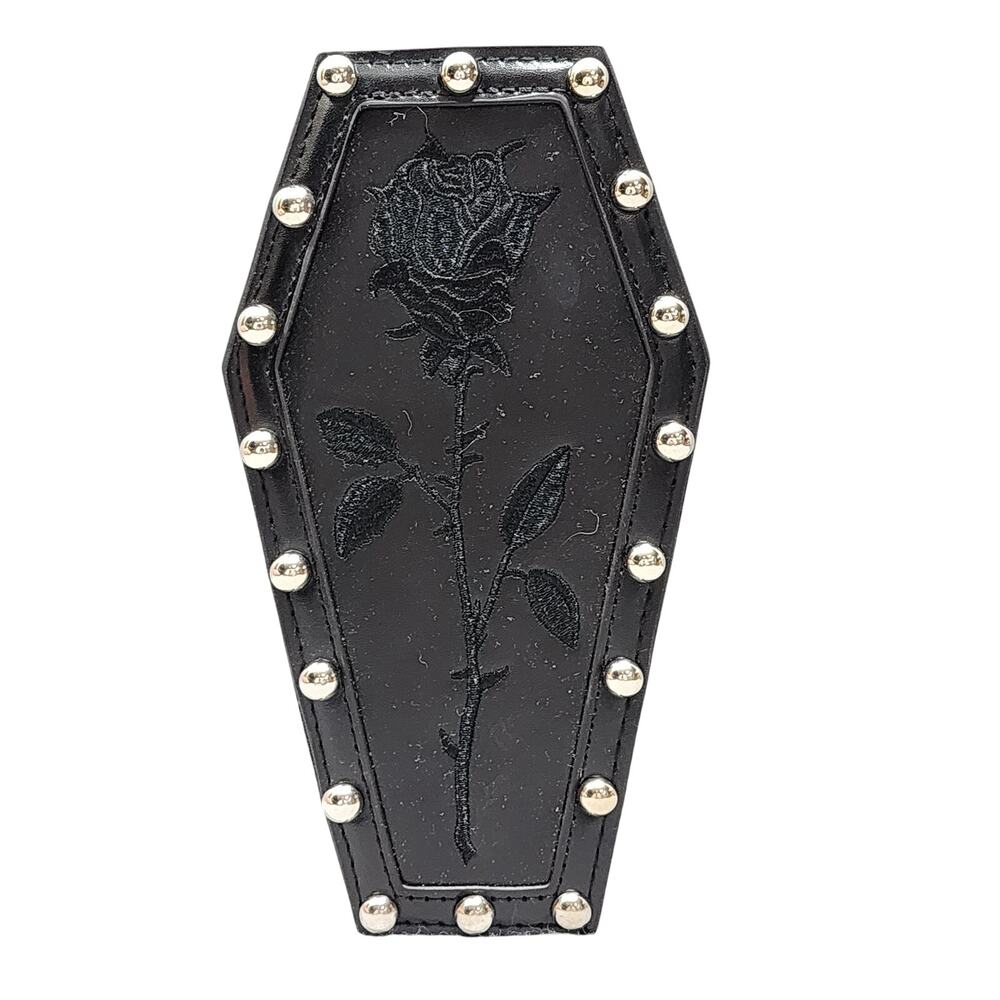 Goth Black Coffin Rose Embroidered Crossbody Mini Purse Vampcore Punk Metal NEW